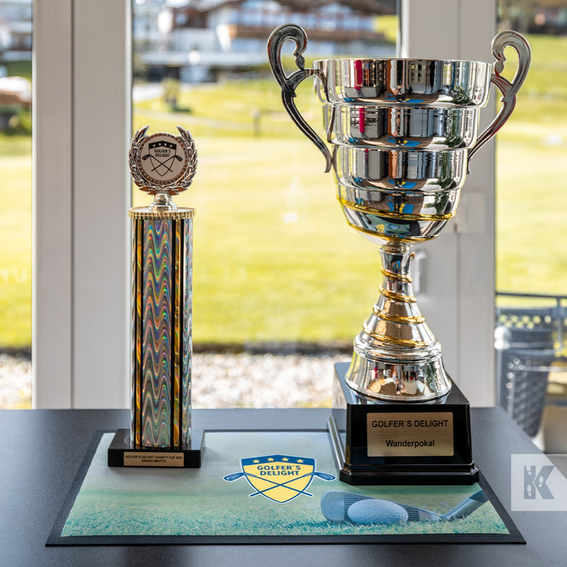 Counter mat used as a trophy display mat in a golf club