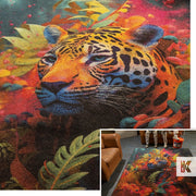 Superb colourful print of a leopard on a large mat