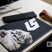 Keyboard runner mat with black keyboard and mouse