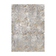 Textured area rug with a neutral color palette on a white background