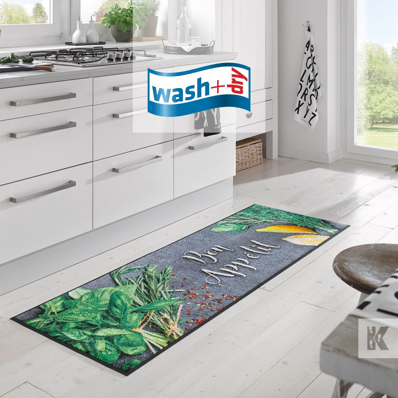 Bon Appetit, printed mat in a modern white kitchen