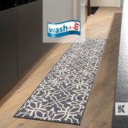 Classic grey and white design on a kitchen runner mat